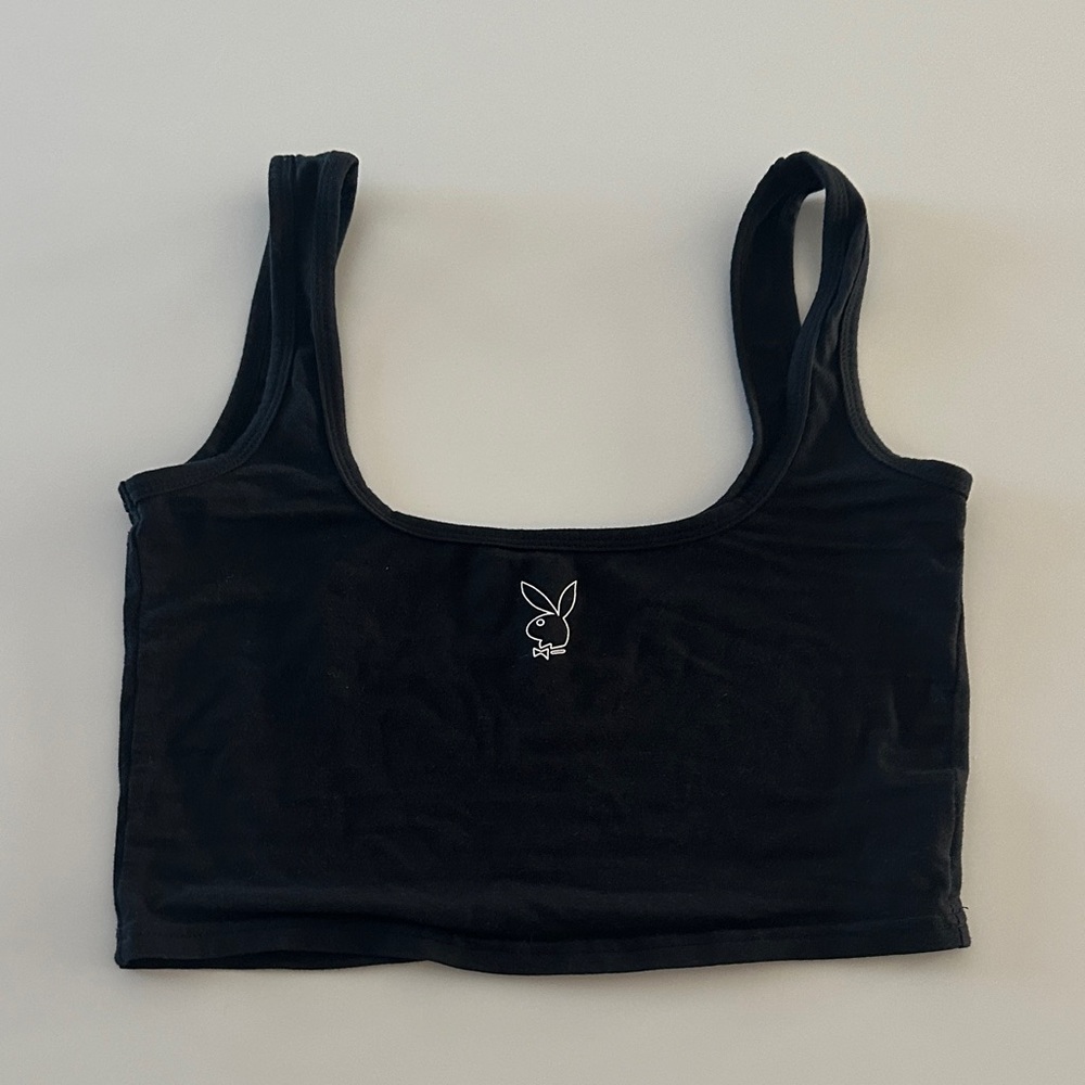 Playboy Black Crop Top with Bunny Logo
